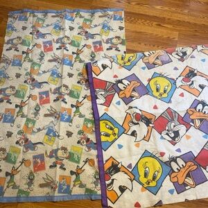 Vintage Looney Tunes 80s 90s Blanket Set Of 2 Taz Devil NO STAINS CLEAN 3 Ft X 5